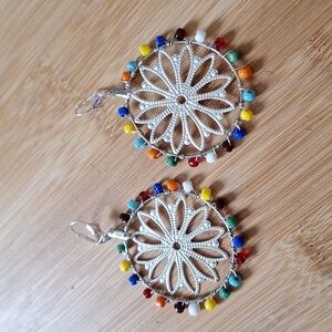 Flower wheel of earrings with colorful glass seed beads